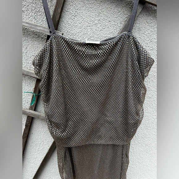 H&M Studio 2023 Rhinestone-Embellished Off-the-Shoulder Dress Charcoal gray/gold - Picture 11 of 16